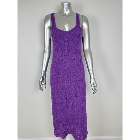 Sezane Dresses & Skirts - Sezane Crochet Midi Salma Dress Purple Knit Cotton Blend Lined S